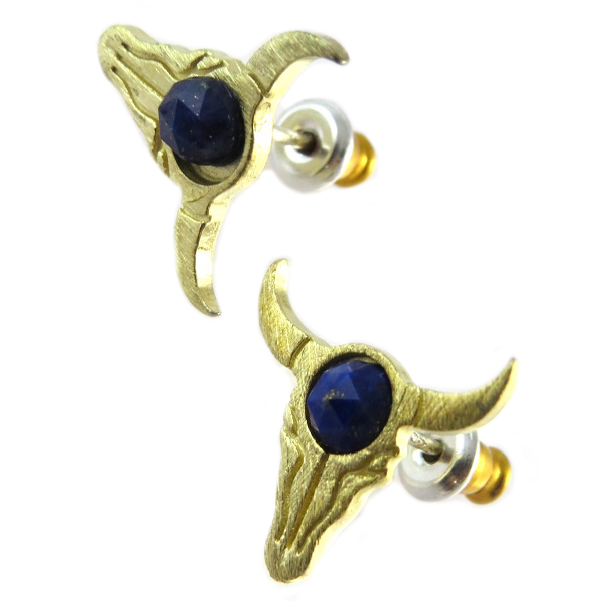 Boucles artisanales \'Boho\' bleu doré (crâne de bison) - 15x14 mm - [Q1553]