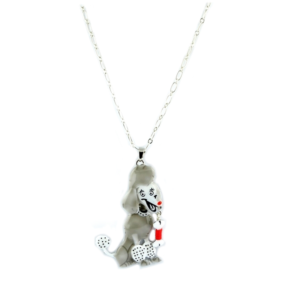 Collier sautoir créateur \'Lilipoupettes\' (Caniche) gris - 70x45 mm - [Q1573]