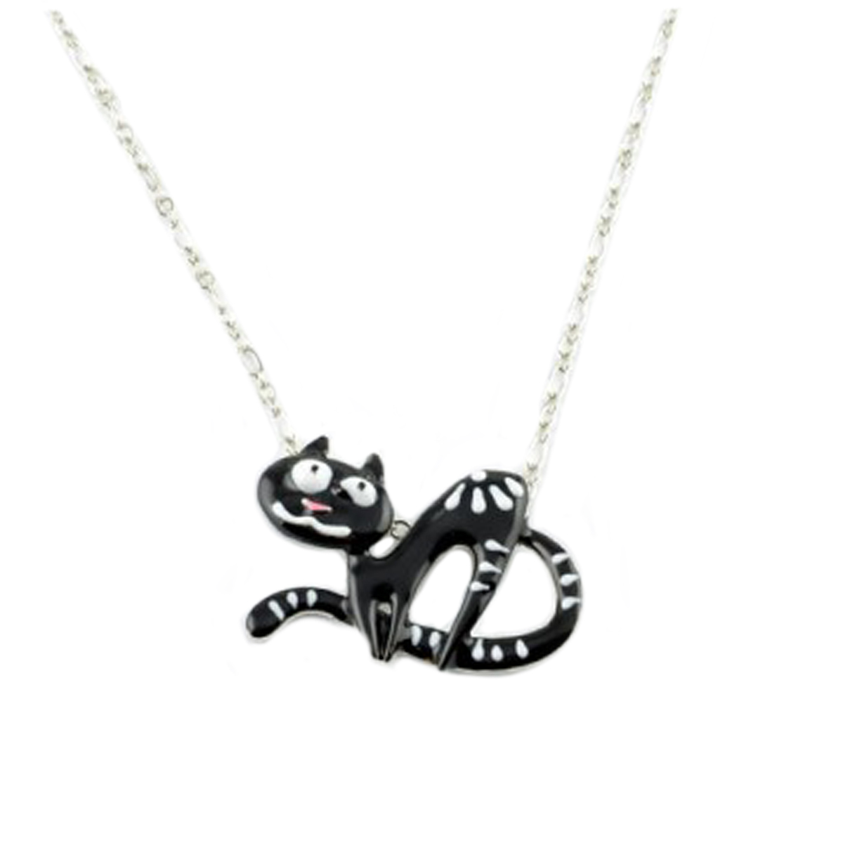Collier créateur \'Lilipoupettes\' (chat) noir argenté - 37x25 mm - [Q1624]