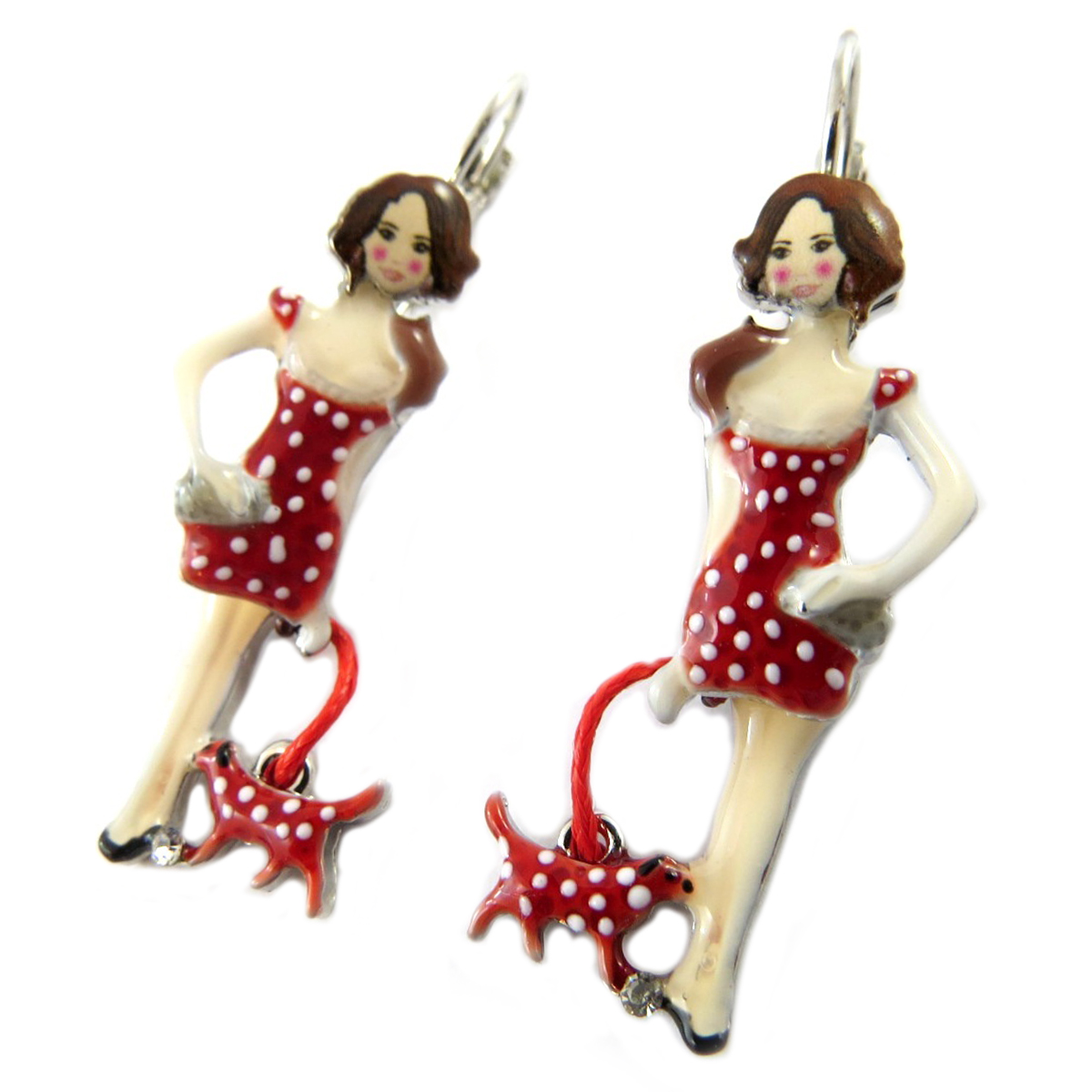 Dormeuses créateur \'Lilipoupettes\' (poupée) rouge beige - 38x15 mm - [Q1648]
