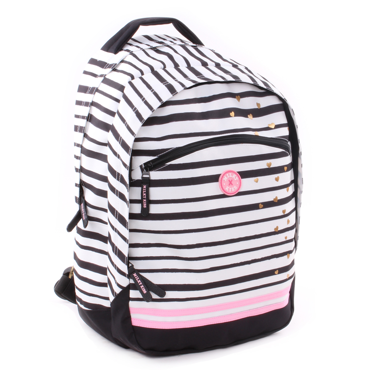 Sac à dos double \'Milky Kiss\' blanc noir rose (rayures) - 45x28x20 cm - [Q1908]