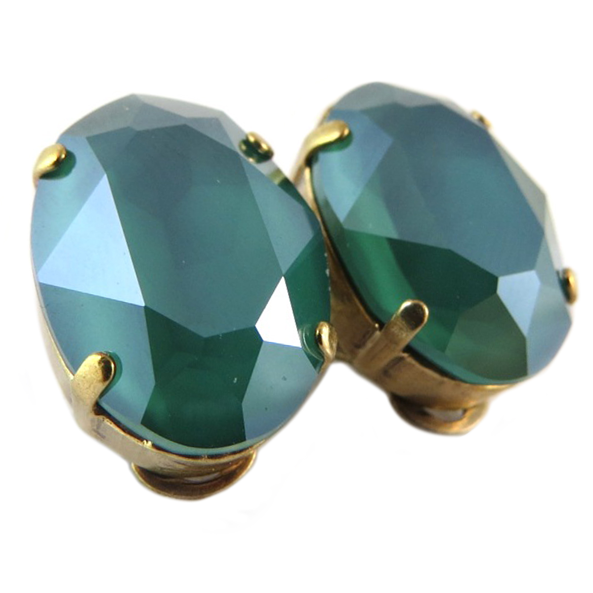 Clips d\'oreilles artisanales \'Tsarine\' vert doré - 18x13 mm - [Q2268]