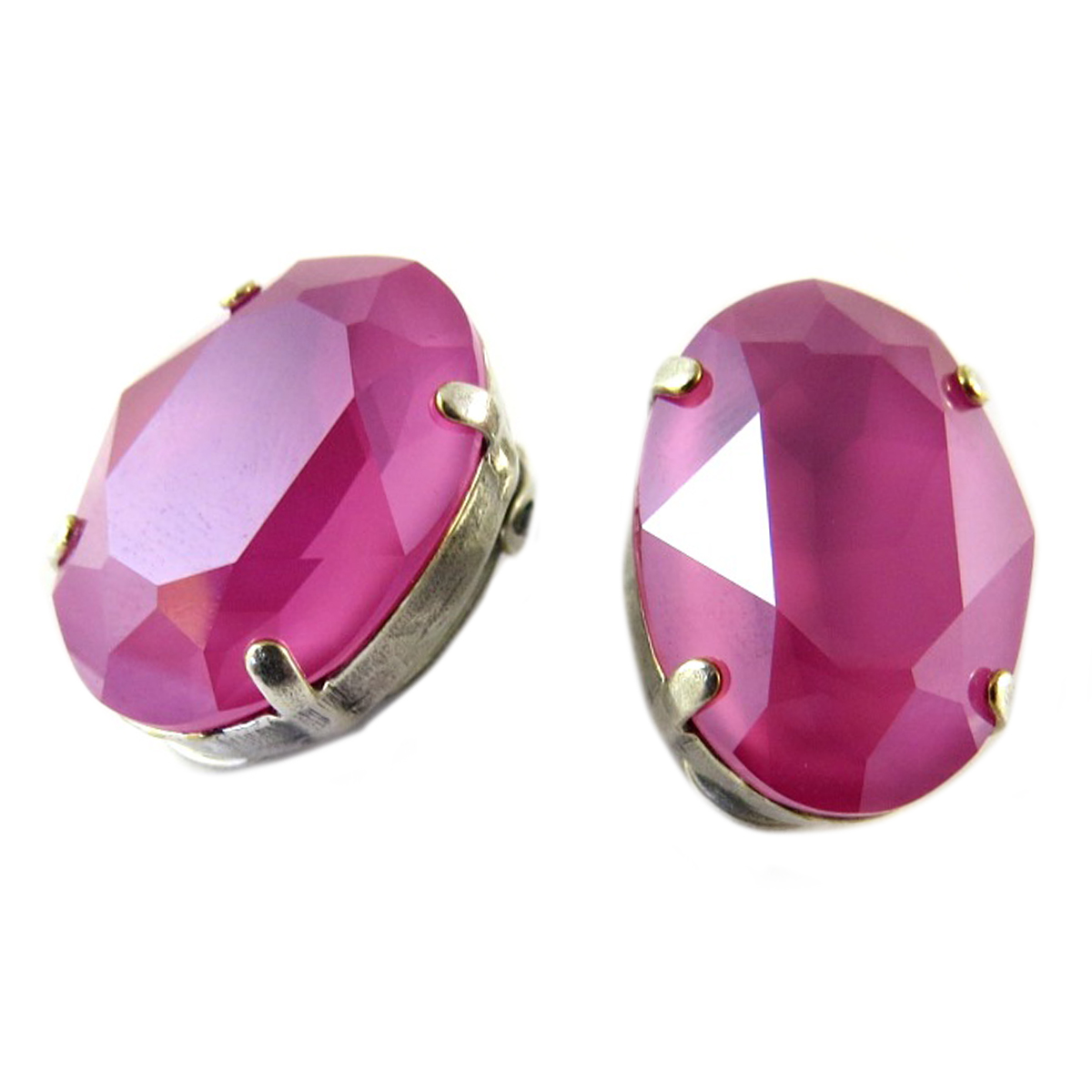 Clips d\'oreilles artisanales \'Tsarine\' rose hortensia argenté - 18x13 mm - [Q2276]