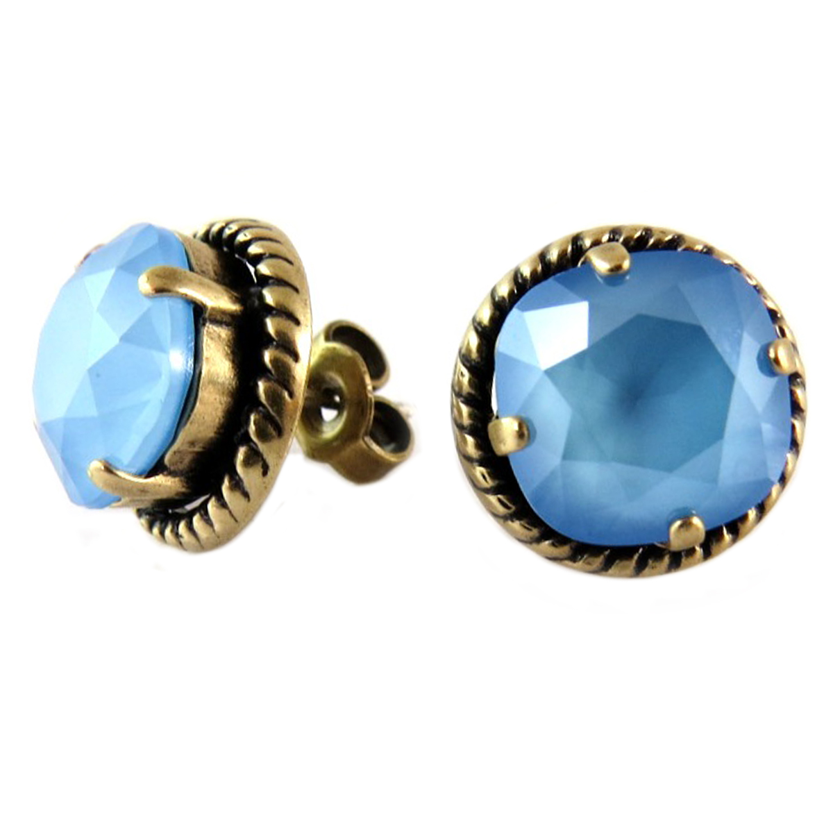 Boucles d\'oreilles artisanales \'Tsarine\' bleu clair doré - 12 mm - [Q2280]