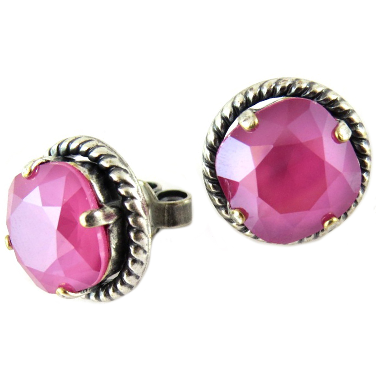 Boucles d\'oreilles artisanales \'Tsarine\' rose hortensia argenté - 12 mm - [Q2301]