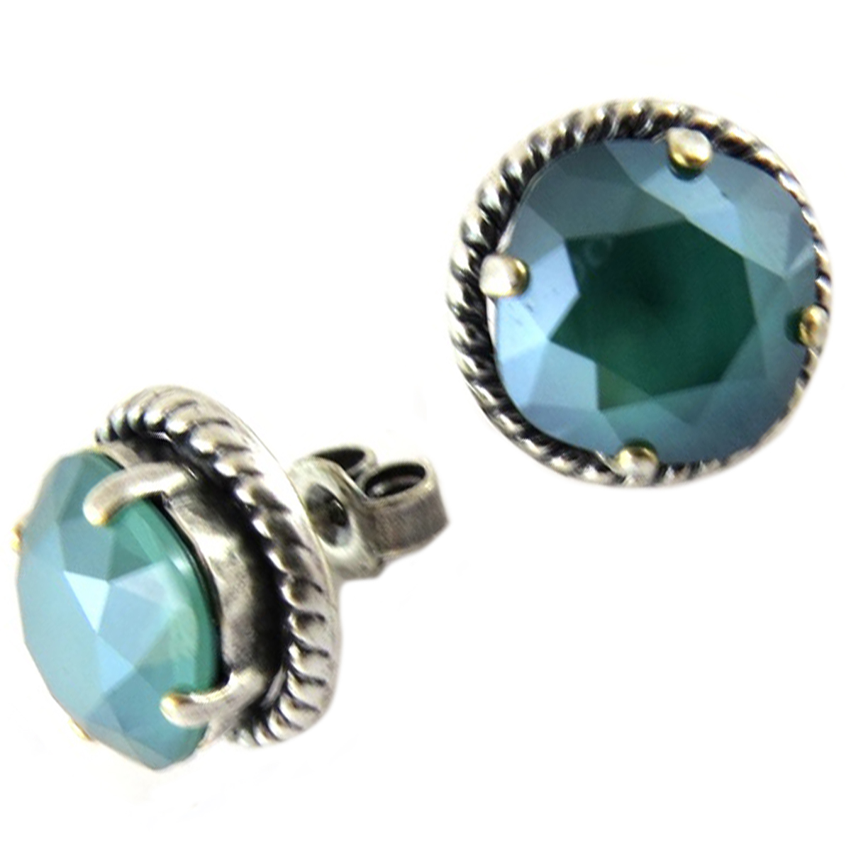 Boucles d\'oreilles artisanales \'Tsarine\' vert argenté - 12 mm - [Q2308]