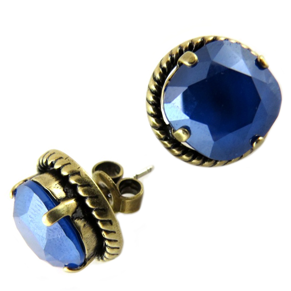 Boucles d\'oreilles artisanales \'Tsarine\' bleu doré - 12 mm - [Q2309]
