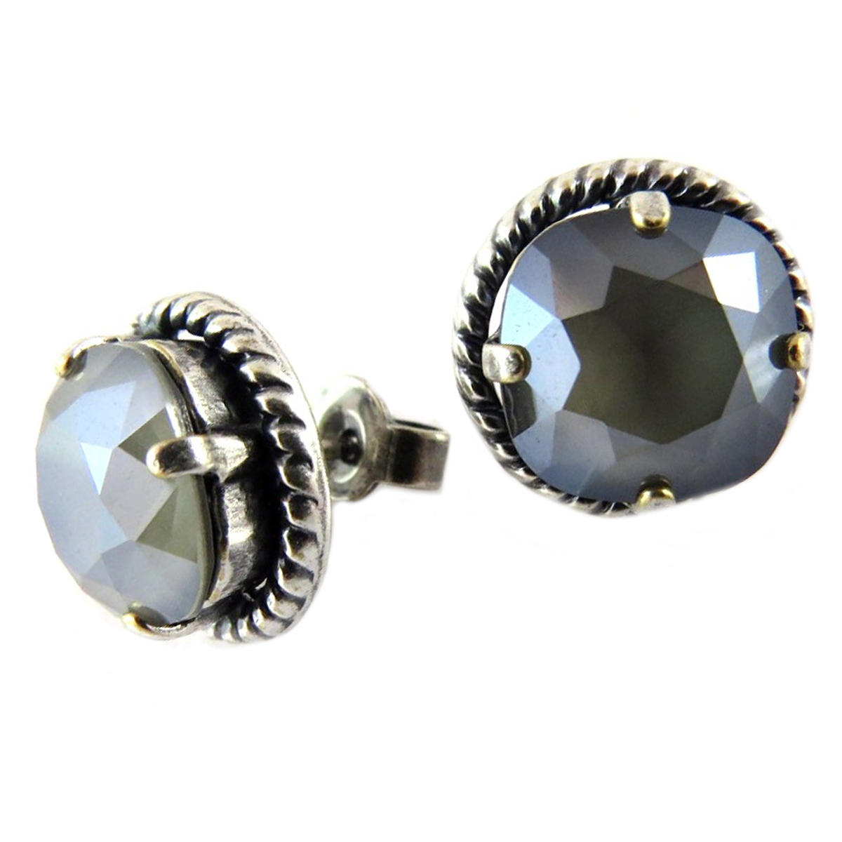 Boucles d\'oreilles artisanales \'Tsarine\' gris argenté - 12 mm - [Q2311]
