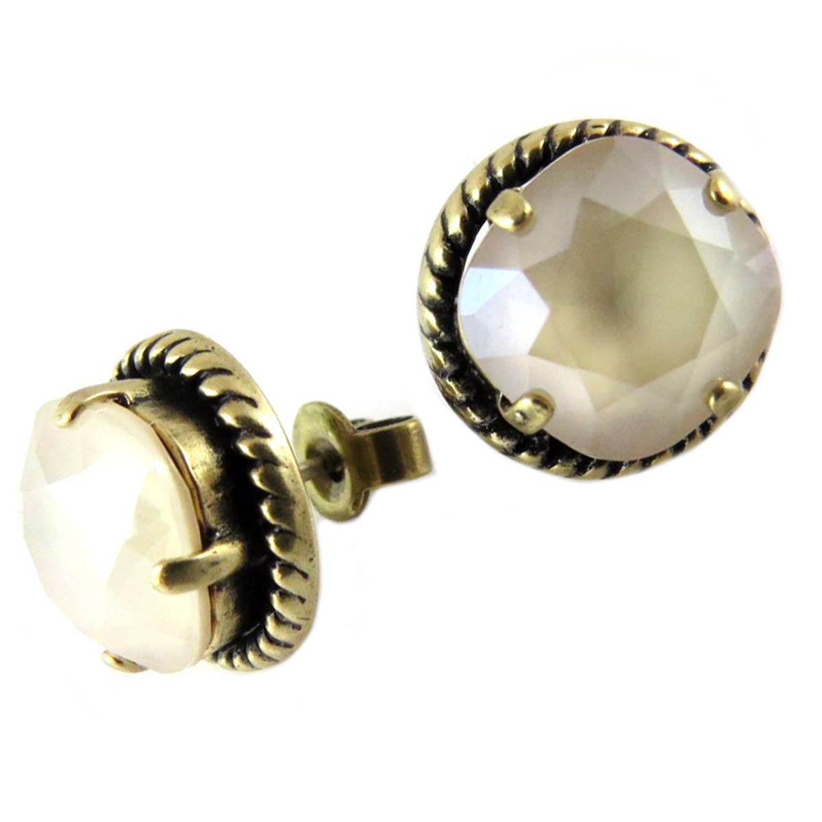 Boucles d\'oreilles artisanales \'Tsarine\' beige doré - 12 mm - [Q2314]