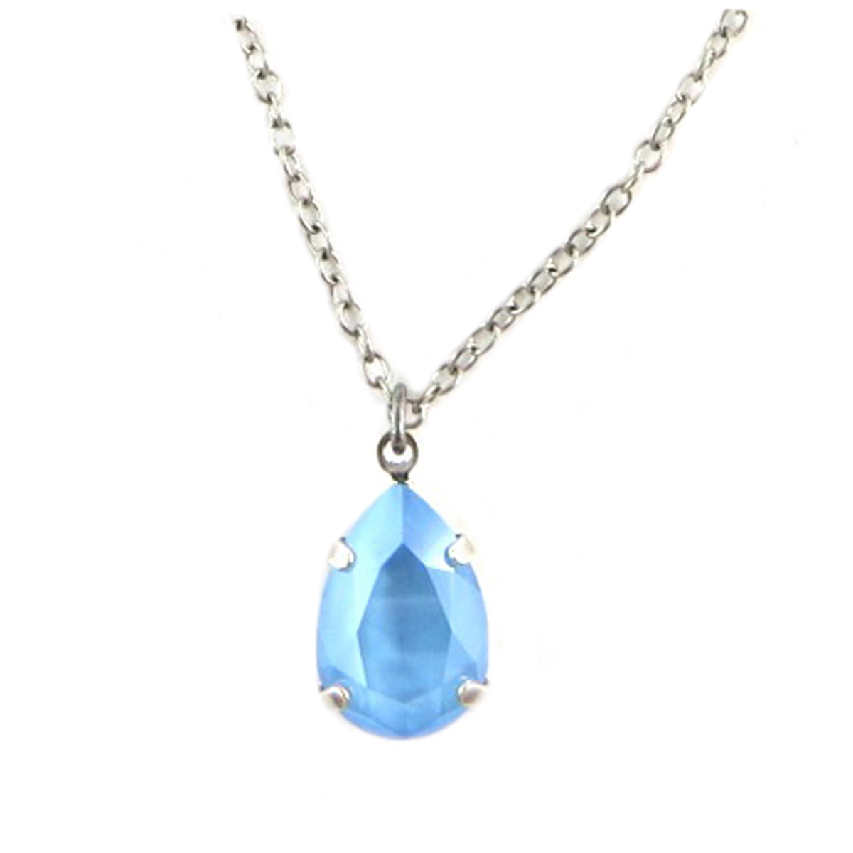 Collier artisanal \'Tsarine\' bleu clair argenté - 15x10 mm - [Q2322]
