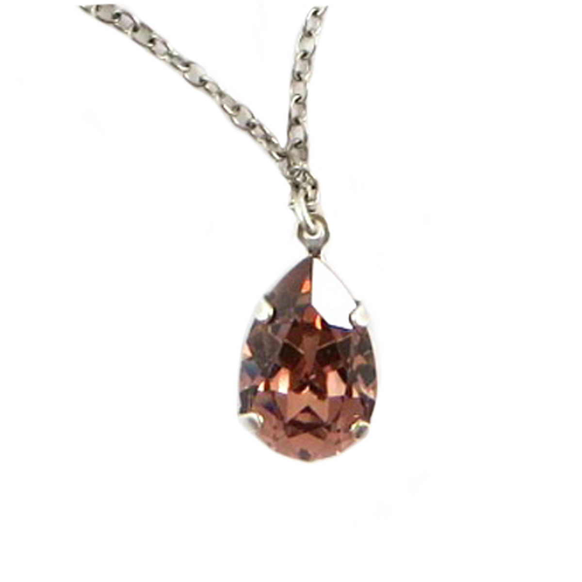 Collier artisanal \'Tsarine\' rose blush argenté - 15x10 mm - [Q2329]