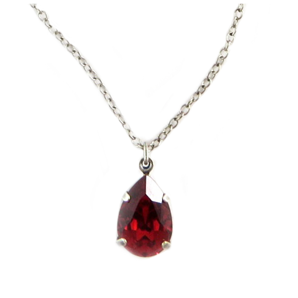 Collier artisanal \'Tsarine\' rouge scarlett argenté - 15x10 mm - [Q2330]