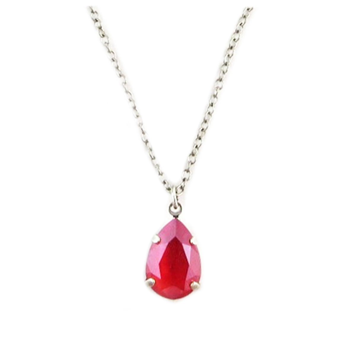 Collier artisanal \'Tsarine\' rouge argenté - 15x10 mm - [Q2341]