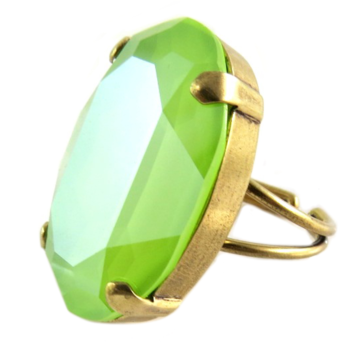 Bague artisanale \'Tsarine\' vert citron doré - 30x21 mm - [Q2376]
