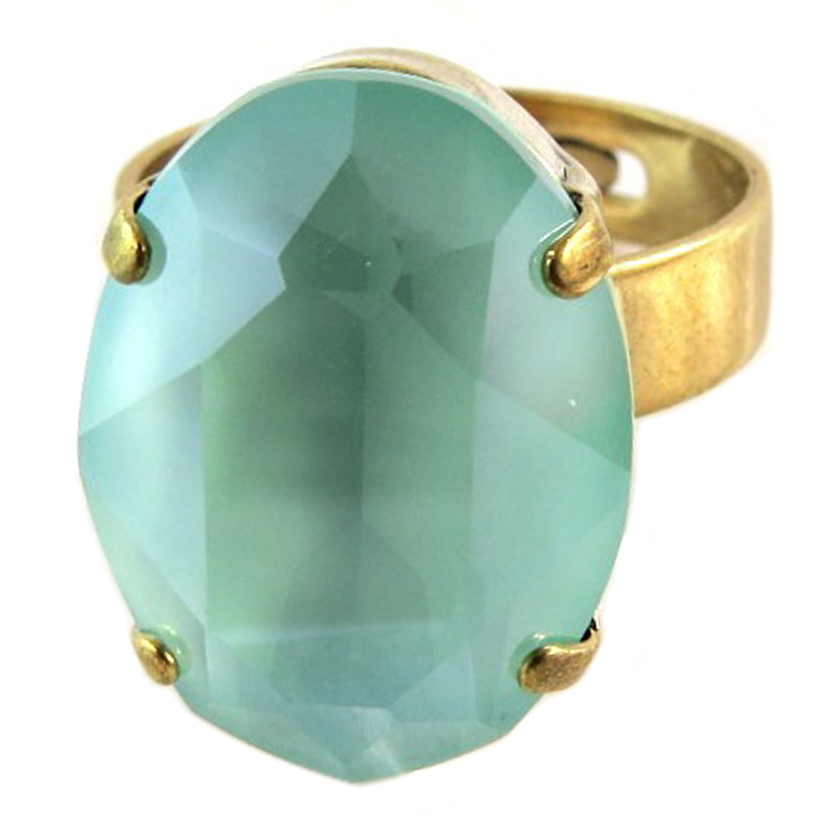 Bague artisanale \'Tsarine\' vert clair doré - 18x13 mm - [Q2385]