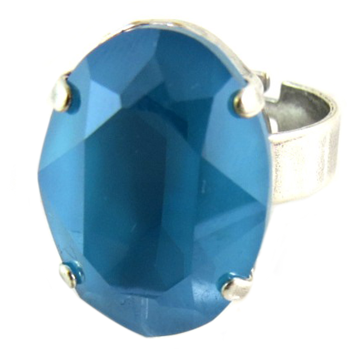 Bague artisanale \'Tsarine\' turquoise argenté - 18x13 mm - [Q2387]