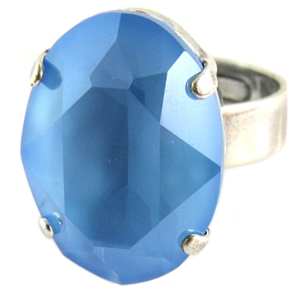 Bague artisanale \'Tsarine\' bleu clair argenté - 18x13 mm - [Q2388]