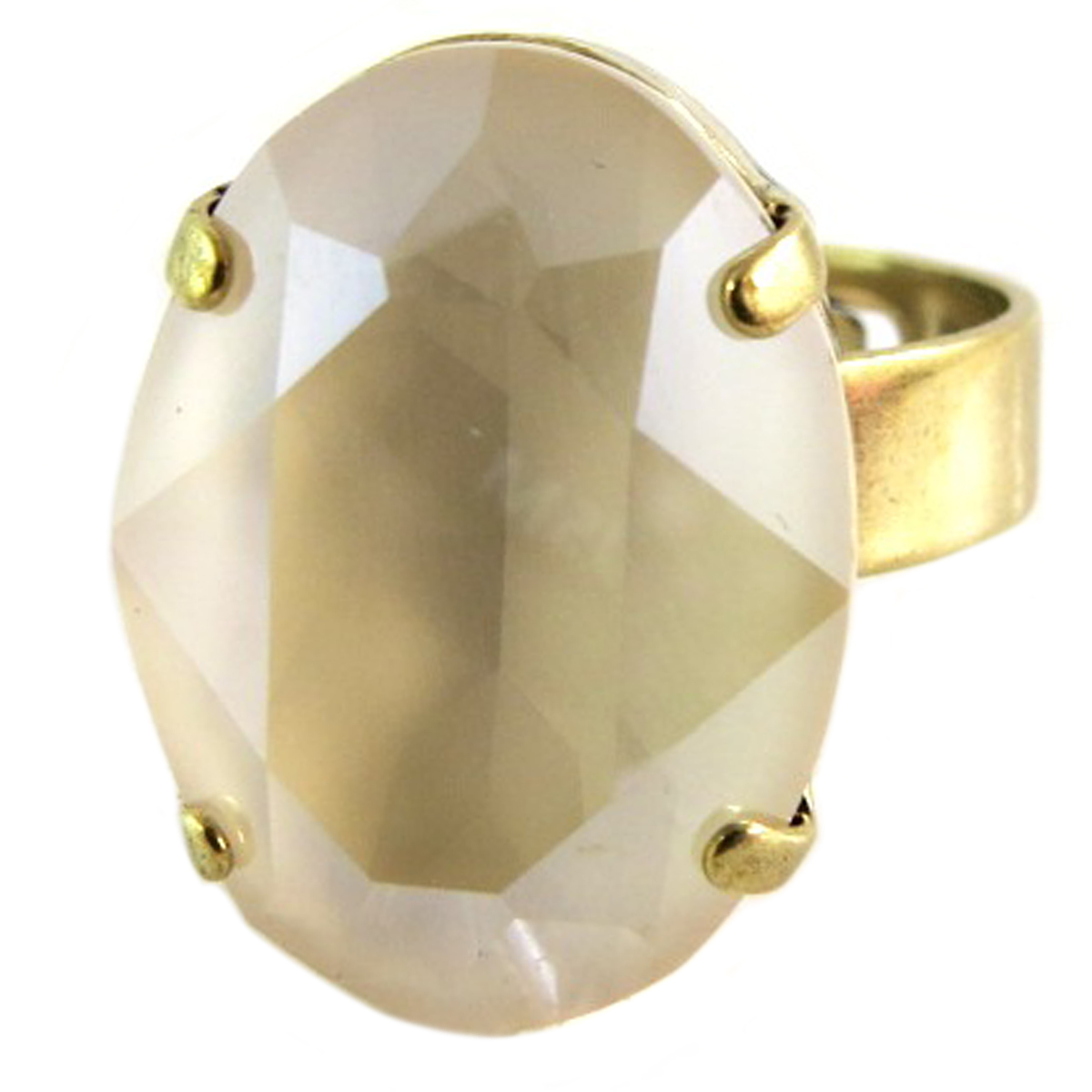 Bague artisanale \'Tsarine\' beige doré - 18x13 mm - [Q2399]