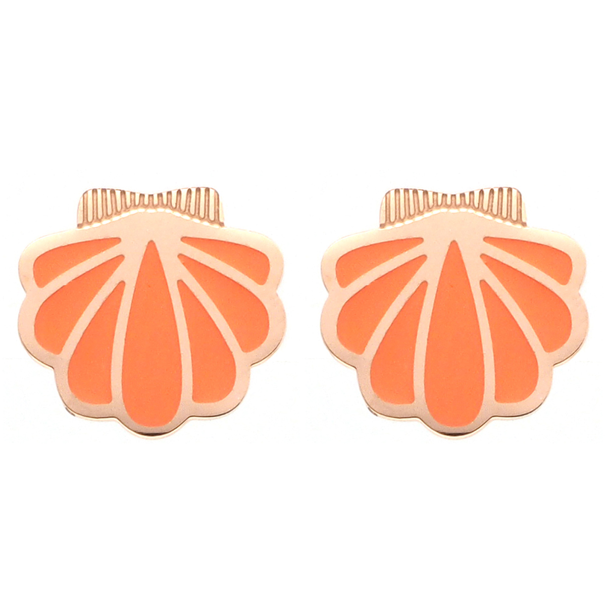 Boucles créateur acier \'Coquillage Saint Jacques\' orange doré - 15x14 mm - [Q2457]