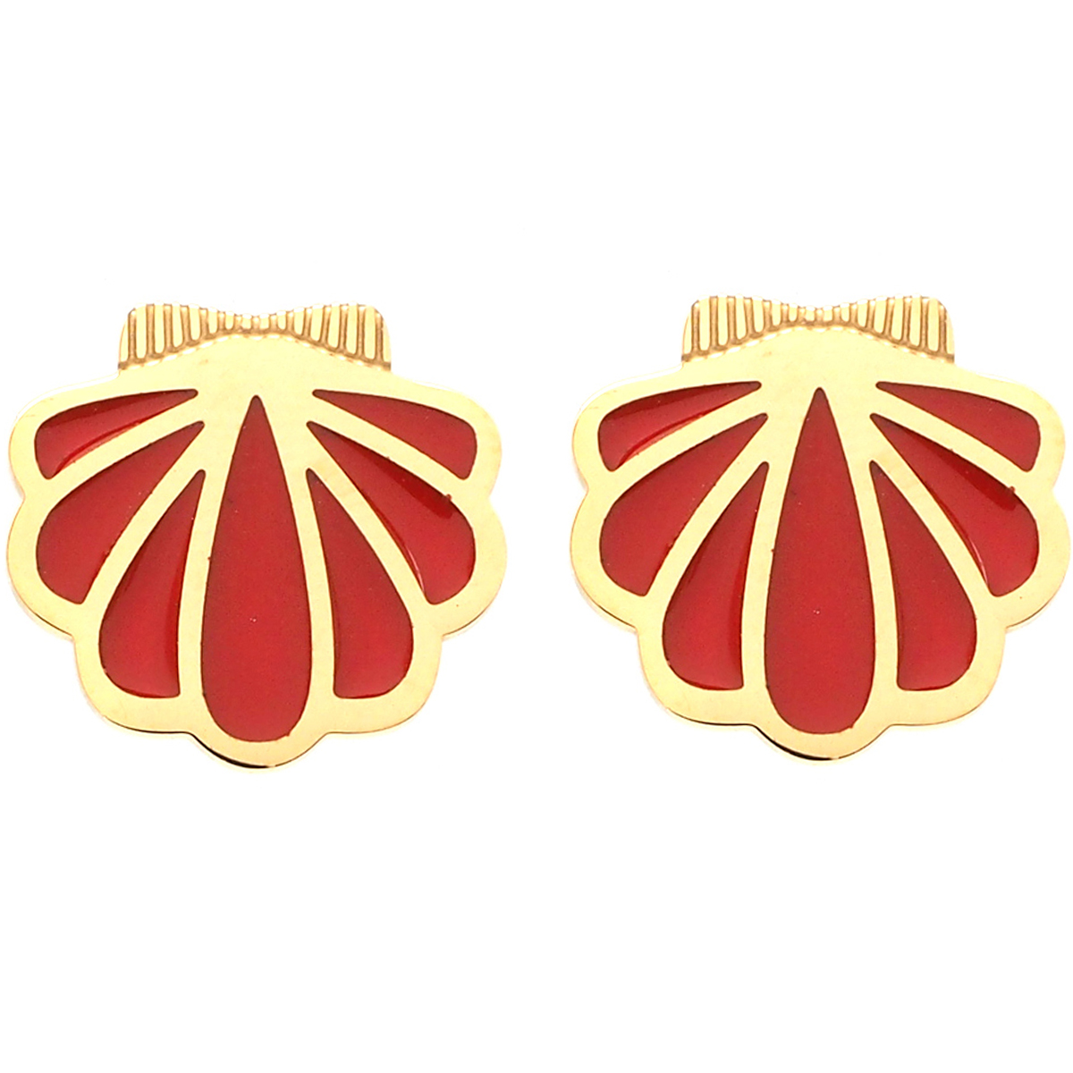 Boucles créateur acier \'Coquillage Saint Jacques\' rouge doré - 15x14 mm - [Q2459]