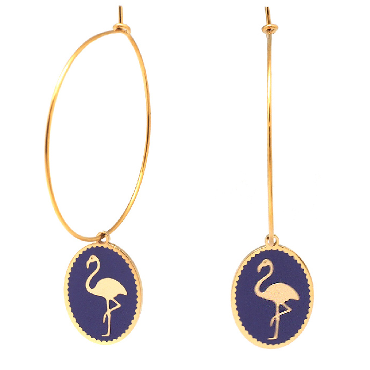 Créoles créateur acier \'Flamant Rose\' violet doré - 33 mm, 18x14 mm - [Q2483]