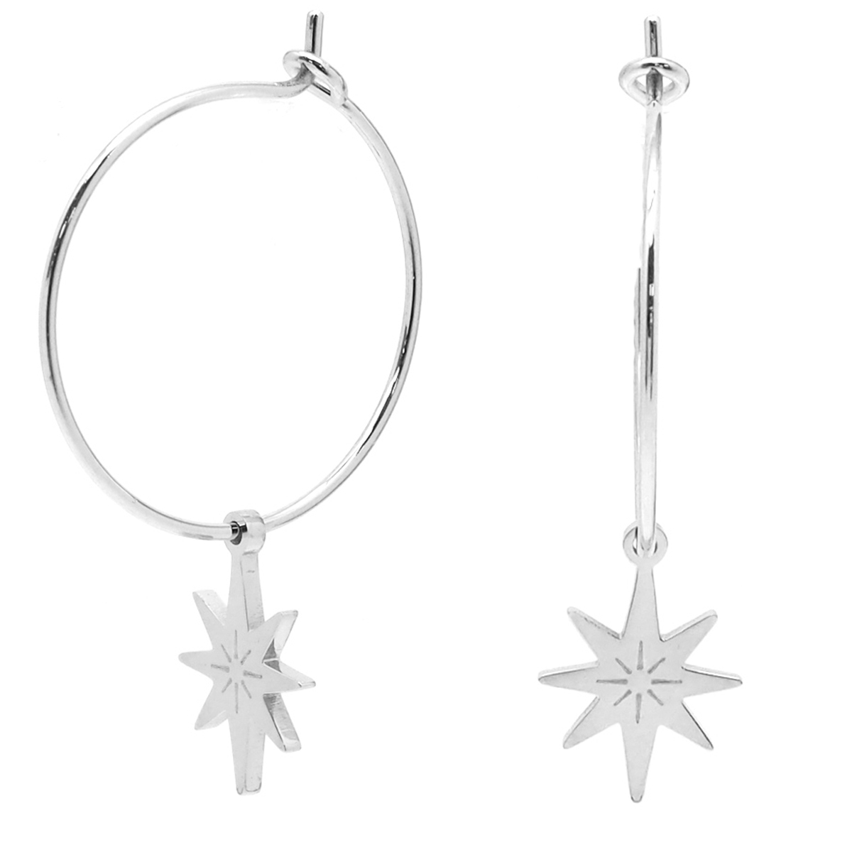 Créoles créateur acier \'Etoile du Nord\' argenté - 17 mm, 10x8 mm - [Q2528]