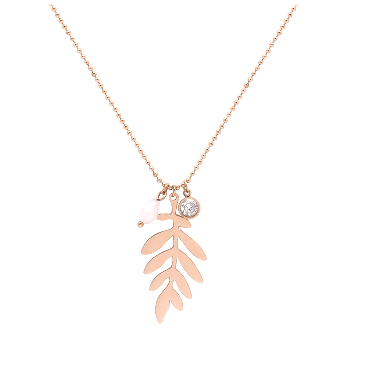 Collier créateur acier \'Jungle\' doré rosé - 50 cm, 30x14 mm - [Q2573]