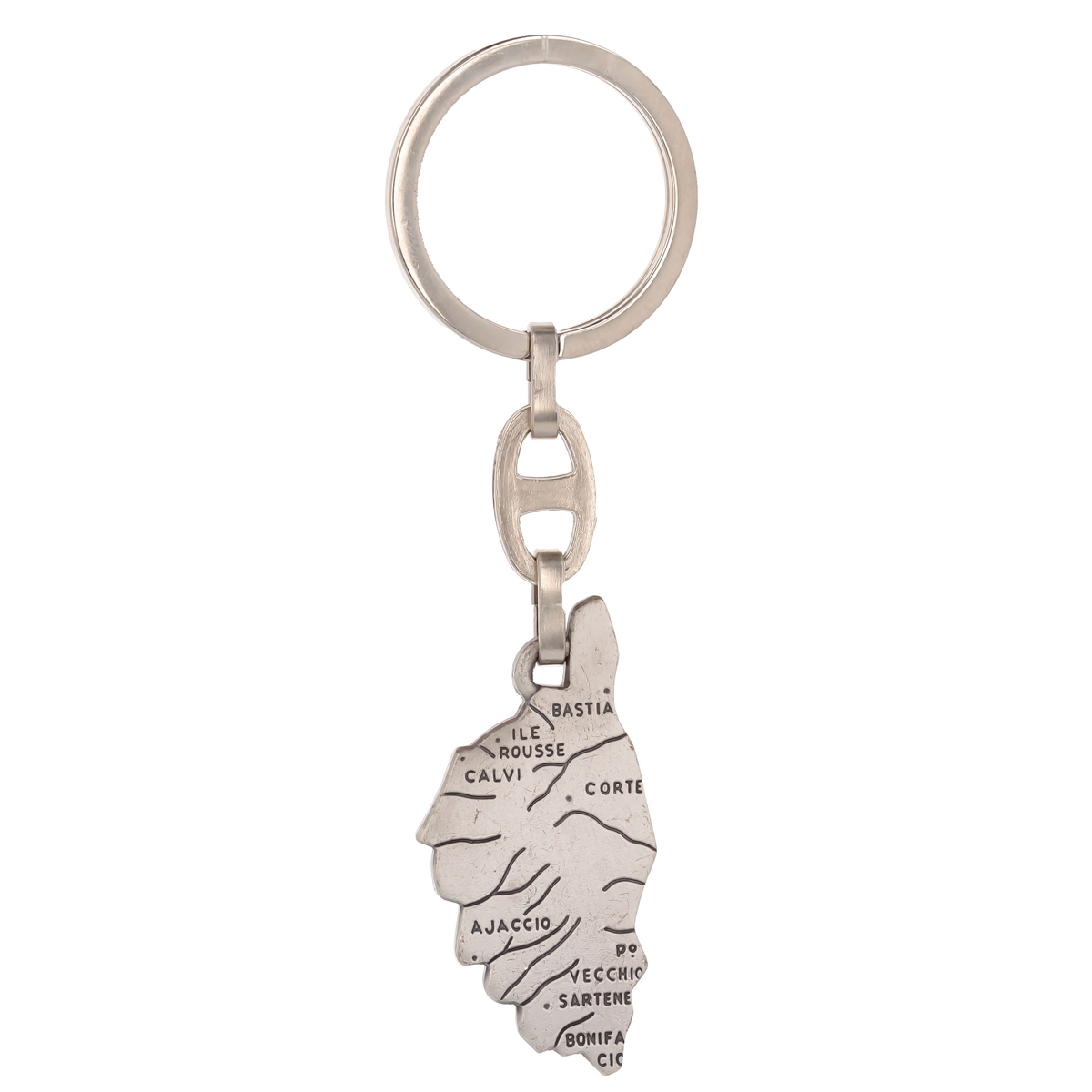 Porte-clés artisanal \'Corsica\' argenté - 47x23 mm - [Q2630]