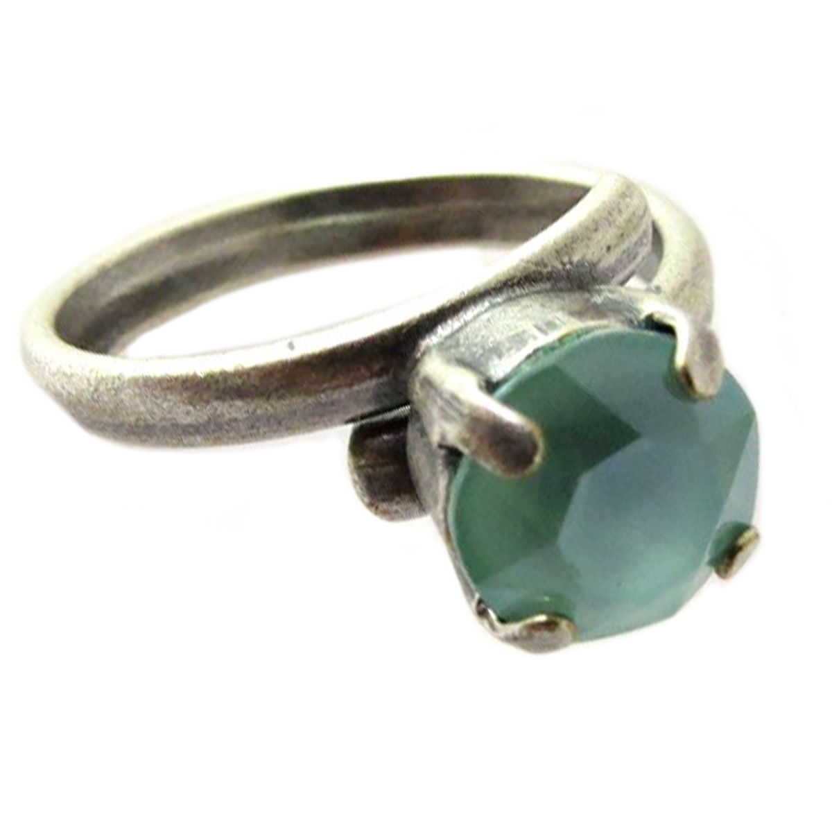 Bague artisanale \'Tsarine\' vert argenté - 8 mm - [Q2704]