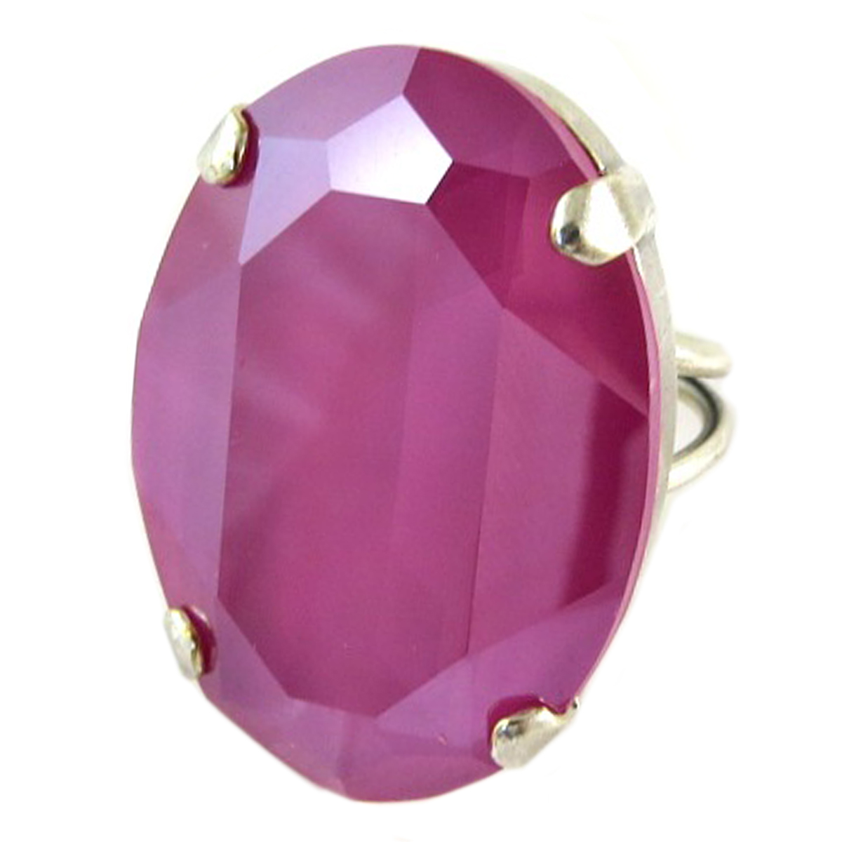 Bague artisanale \'Tsarine\' rose hortensia argenté - 30x21 mm - [Q2730]