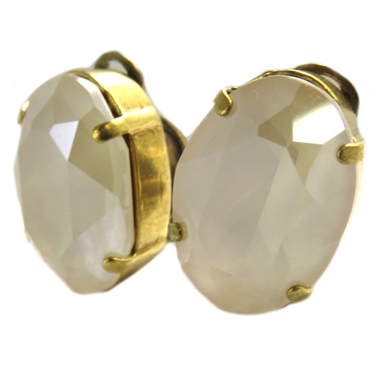 Clips d\'oreilles artisanales \'Tsarine\' beige doré - 18x13 mm - [Q2746]
