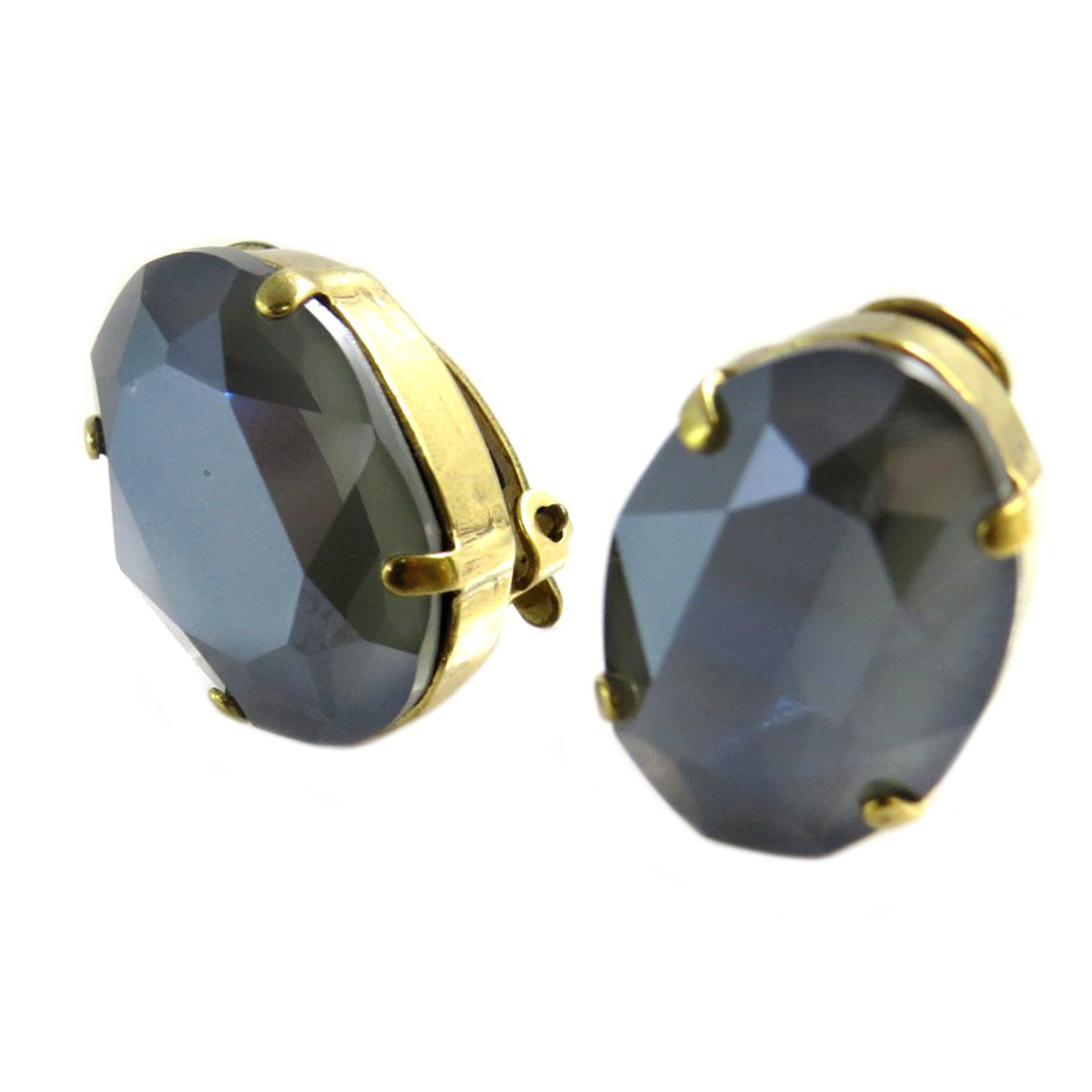 Clips d\'oreilles artisanales \'Tsarine\' gris doré - 18x13 mm - [Q2747]