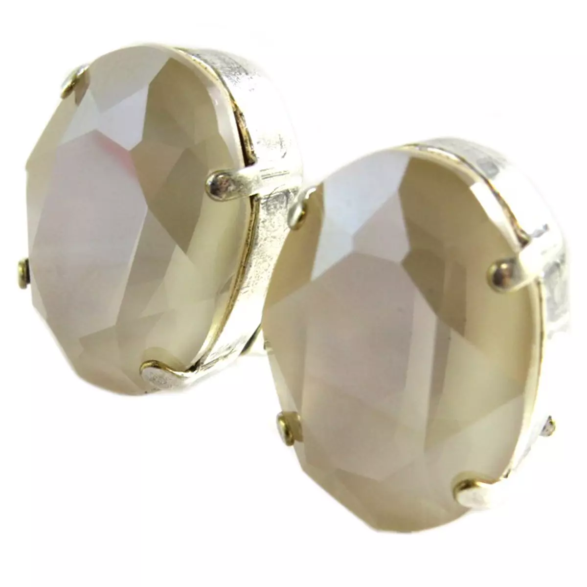 les trésors de lily Clips d'oreilles artisanales 'Tsarine' beige argenté 18x13 mm [Q2748]