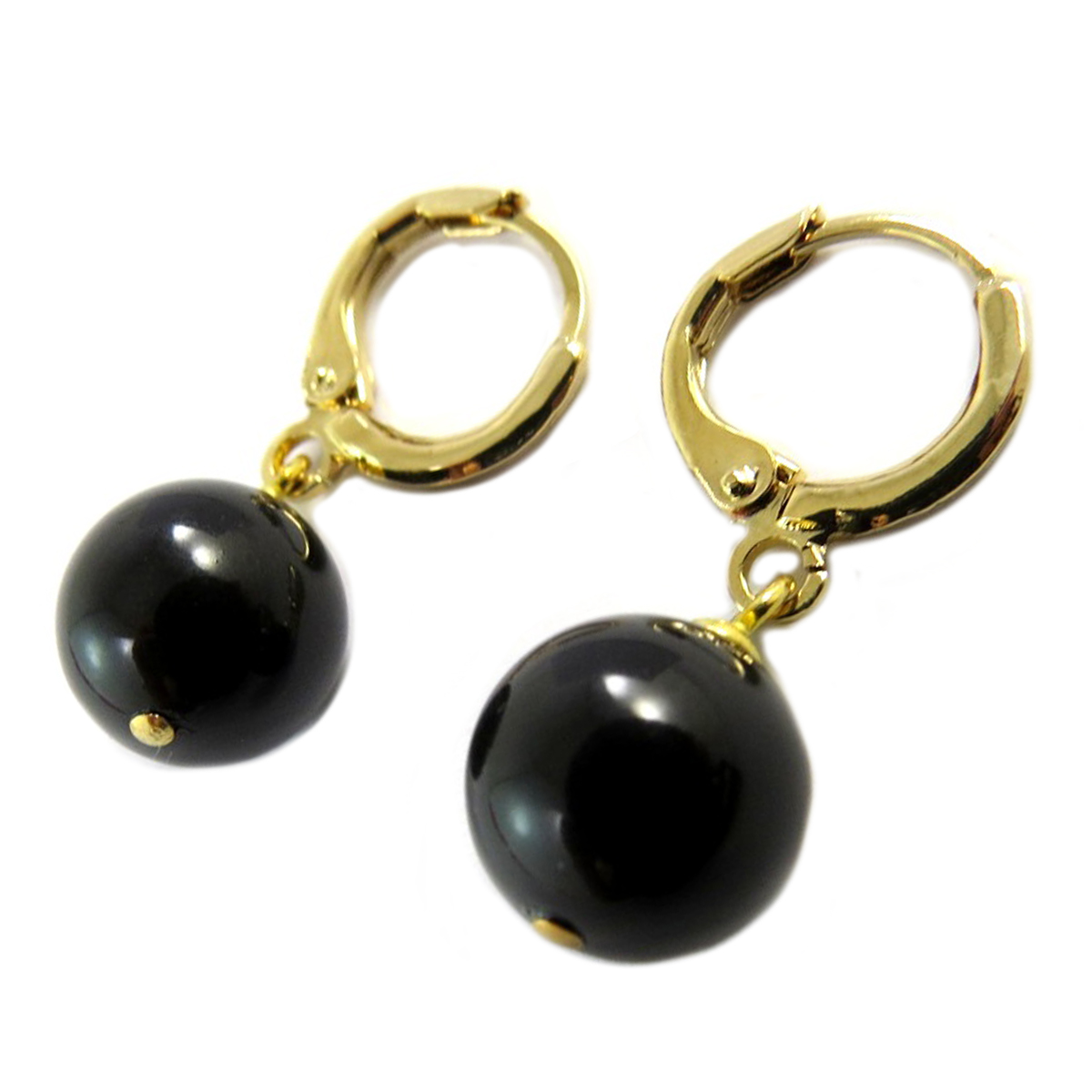 Dormeuses artisanales \'Tsarine\' perle noir doré - 10 mm - [Q2753]