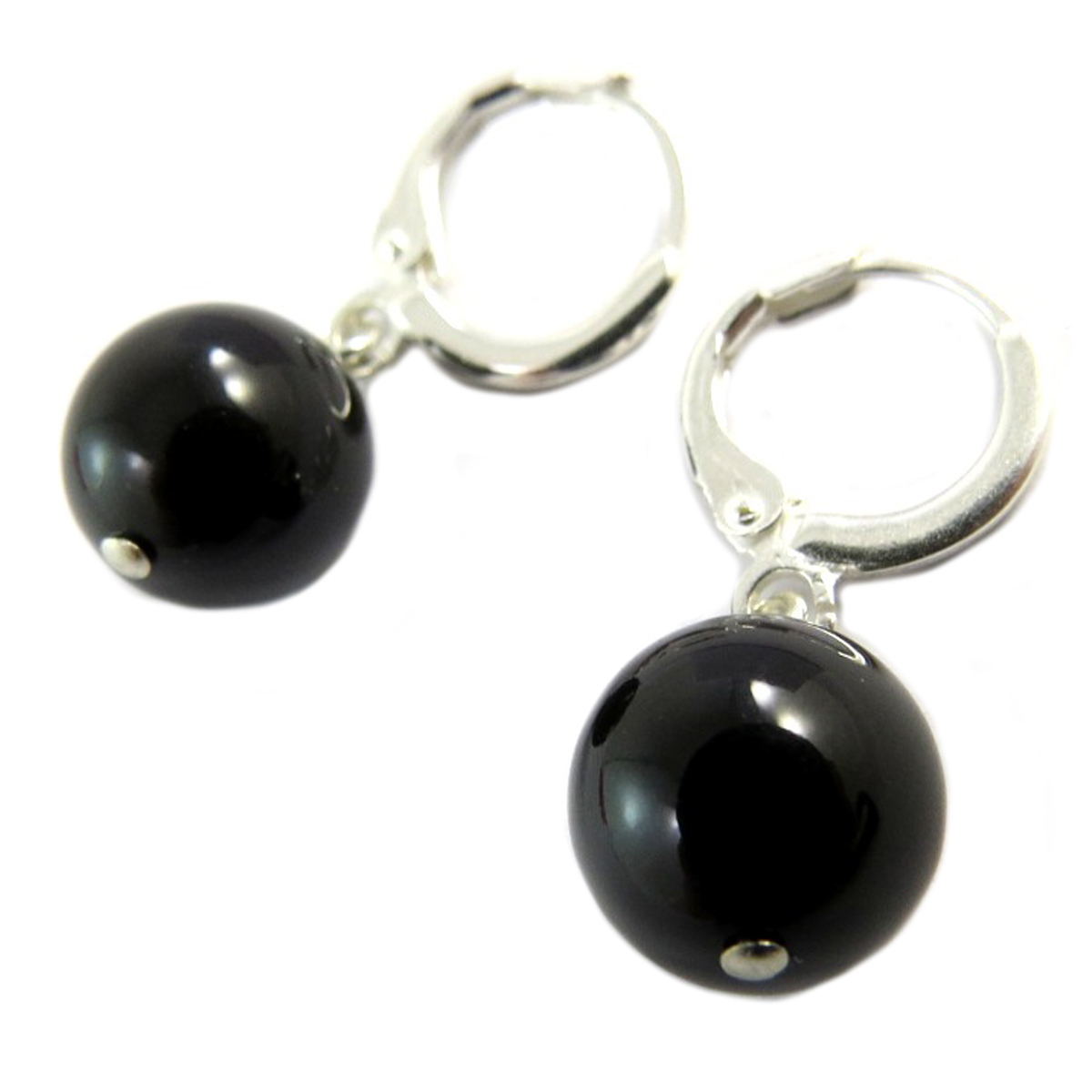 Dormeuses artisanales \'Tsarine\' perle noir argenté - 10 mm - [Q2754]