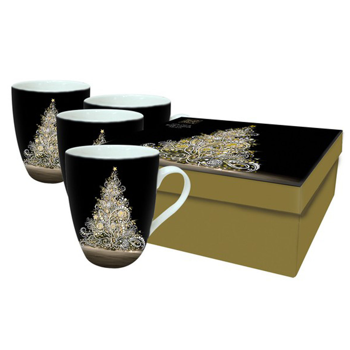 Coffret 4 mugs porcelaine \'Bug Art\' (sapin noël) - 105x7 mm - [Q2816]