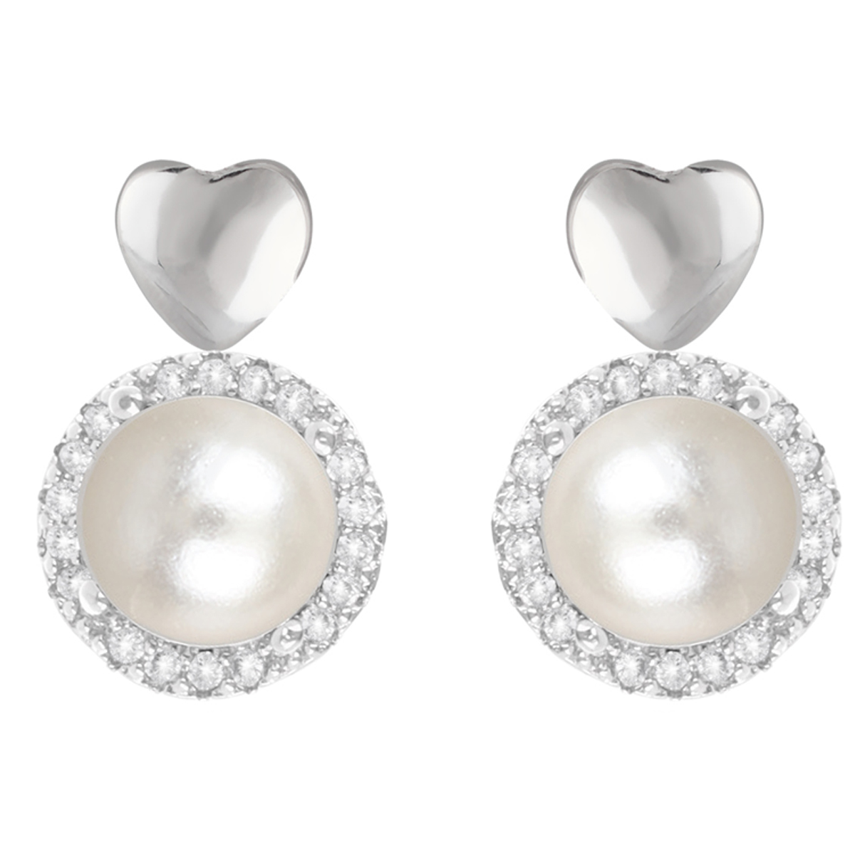 Boucles Argent \'Sissi\' ivoire argenté (rhodié) - 9x6 mm (love) - [Q2890]