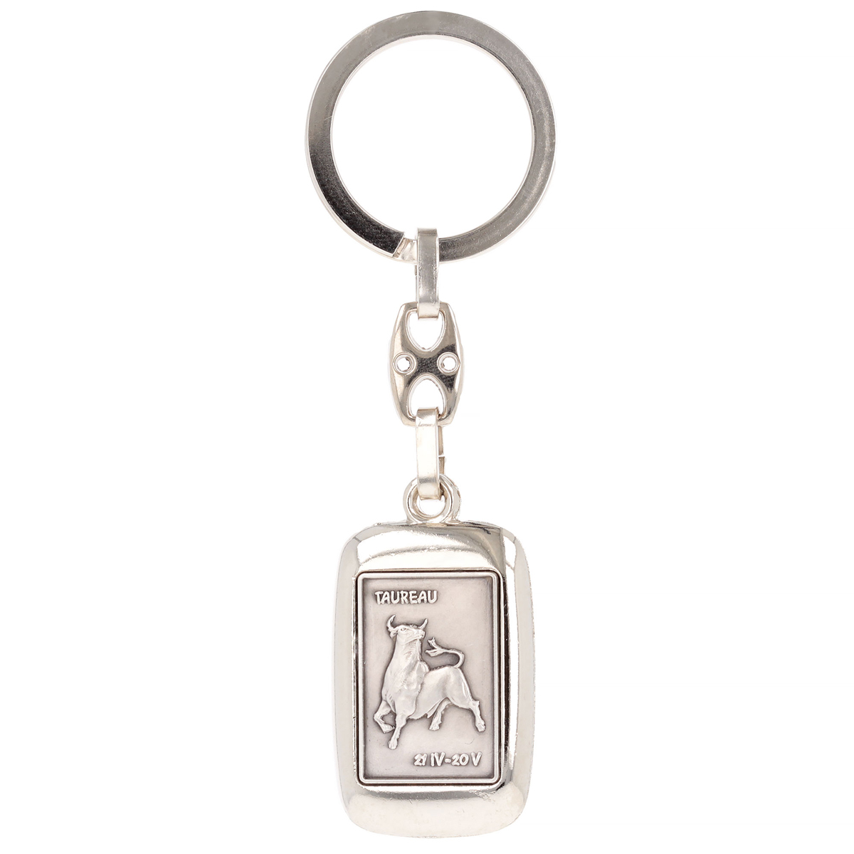 Porte-clés artisanal \'Signes du Zodiaque\' argenté (taureau) - 38x25 mm - [Q2969]