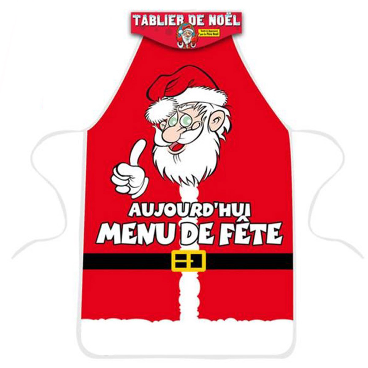 Tablier humoristique \'Père Noël\' rouge (Aujourd\'hui, menu de fête) - 825x47 cm - [Q3221]