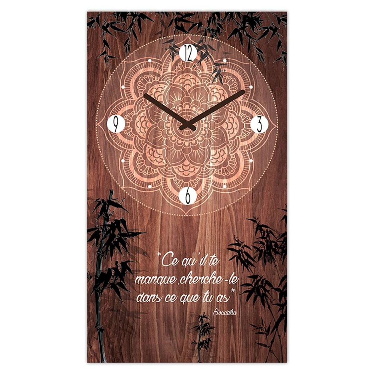 Horloge Murale \'Boho\' marron (Ce qu\'il te manque, cherche-le dans ce que tu as - Bouddha) - 49x28 cm - [Q3247]