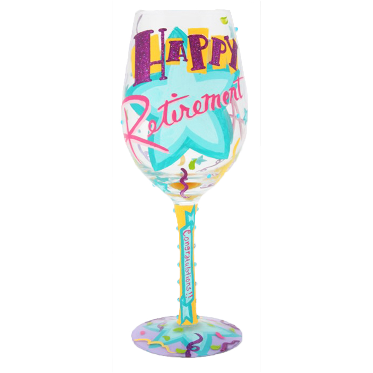 Verre à vin artisanal \'Happy Retirement\' turquoise violet - 215 cm - [Q3387]