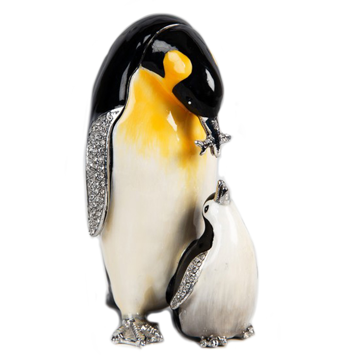Coffret à Bijoux \'Famille Pingouins\' orange noir blanc - 9x4 cm - [Q3449]