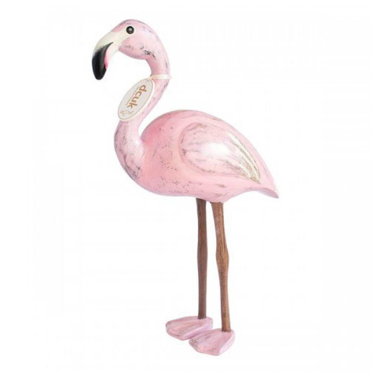 Statuette bois \'Flamant Rose\' rose (taillé main) - 31x22x9 cm - [Q3563]