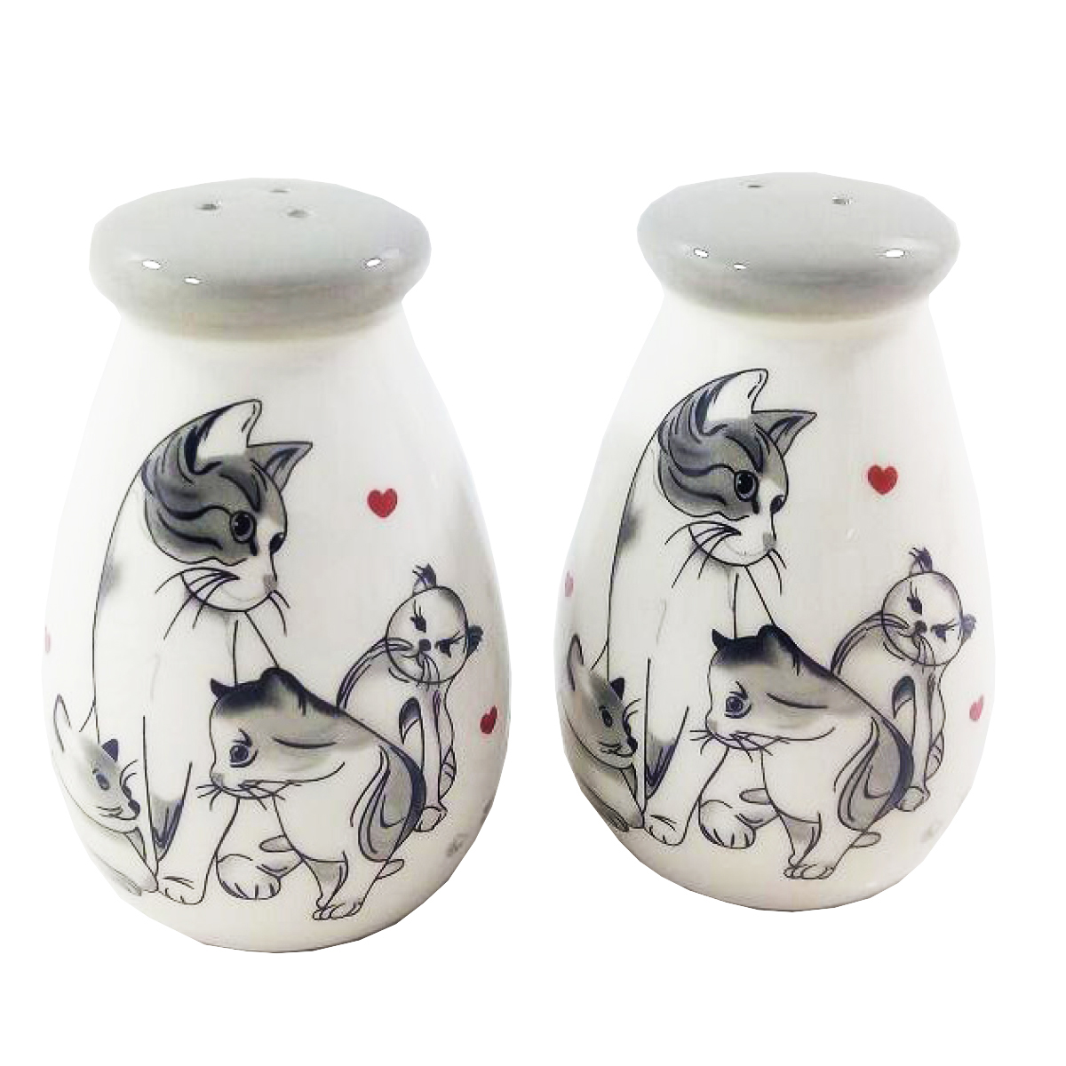 Set poivre et sel \'Un Amour de Chats\' gris blanc - 8x4 cm chacun - [Q3797]