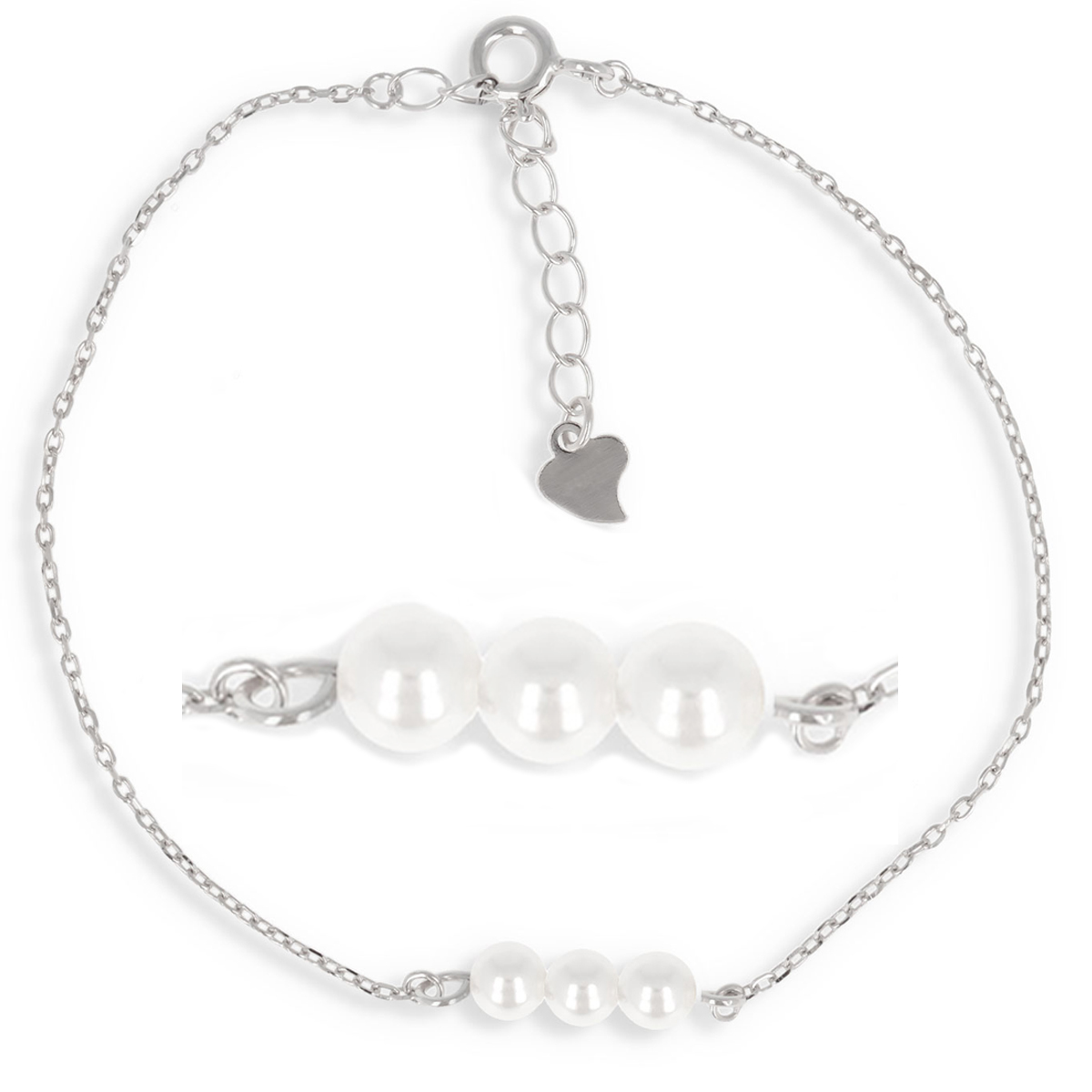 Bracelet argent \'Perla\' blanc argenté (rhodié) - 5 mm - [Q4012]
