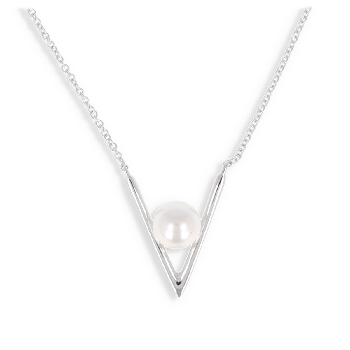 Collier argent \'Perla\' blanc argenté (rhodié) - 17x14 mm - [Q4601]