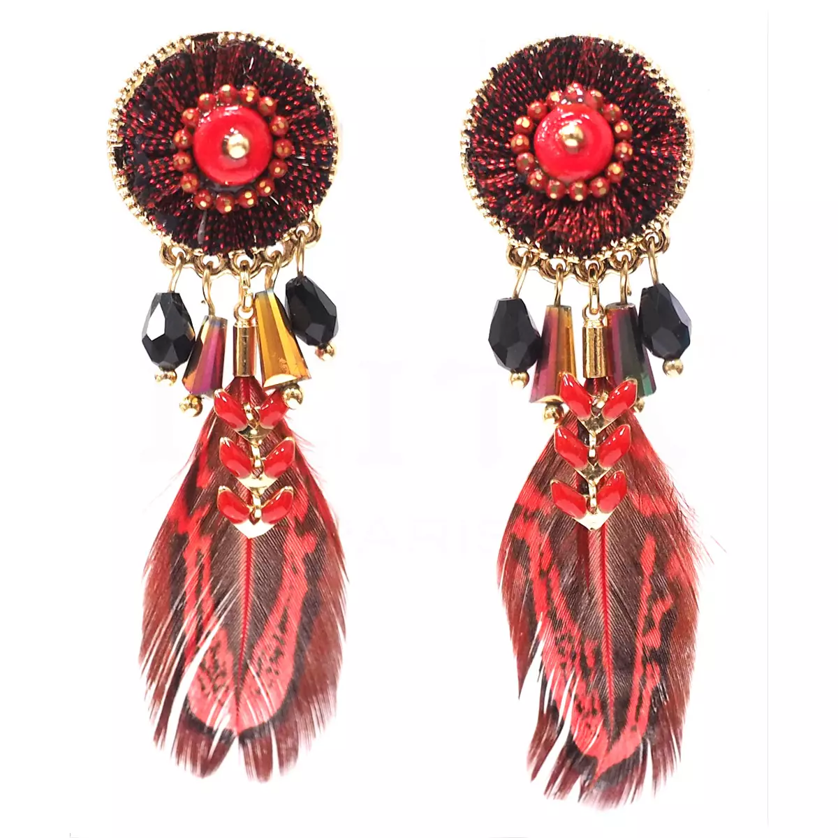 les trésors de lily Clips créateur 'Boho' rouge doré 60x20 mm [Q4965]