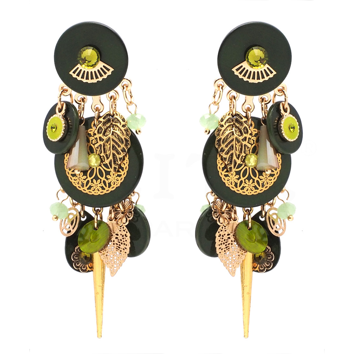 Boucles Créateur \'Acapulco\' vert doré - 90x30 mm - [Q4973]