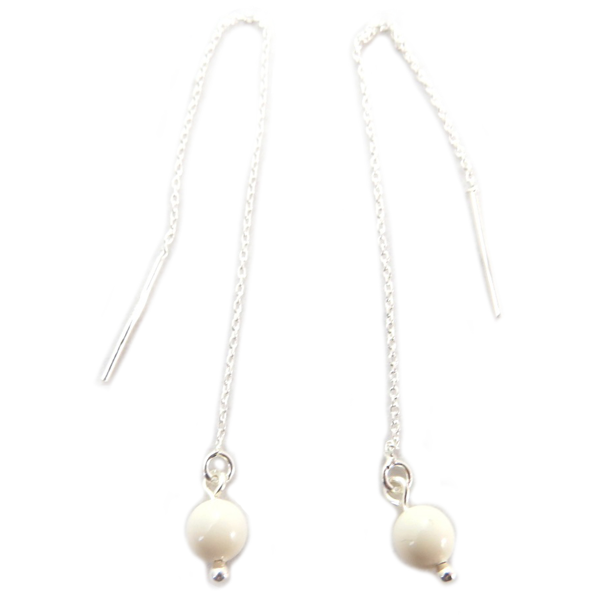 Boucles d\'oreilles argent artisanales \'Perla\' beige argenté - 120x6 mm - [Q4981]