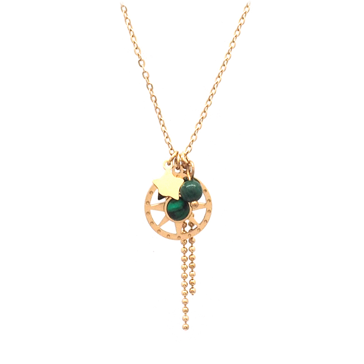 Collier créateur acier \'Une Etoile est Née\' vert malachite doré - 12 mm - [Q5017]